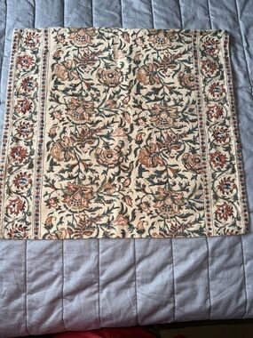 Pottery Barn Cream Pillow Cover with Teal and Rust Floral Pattern